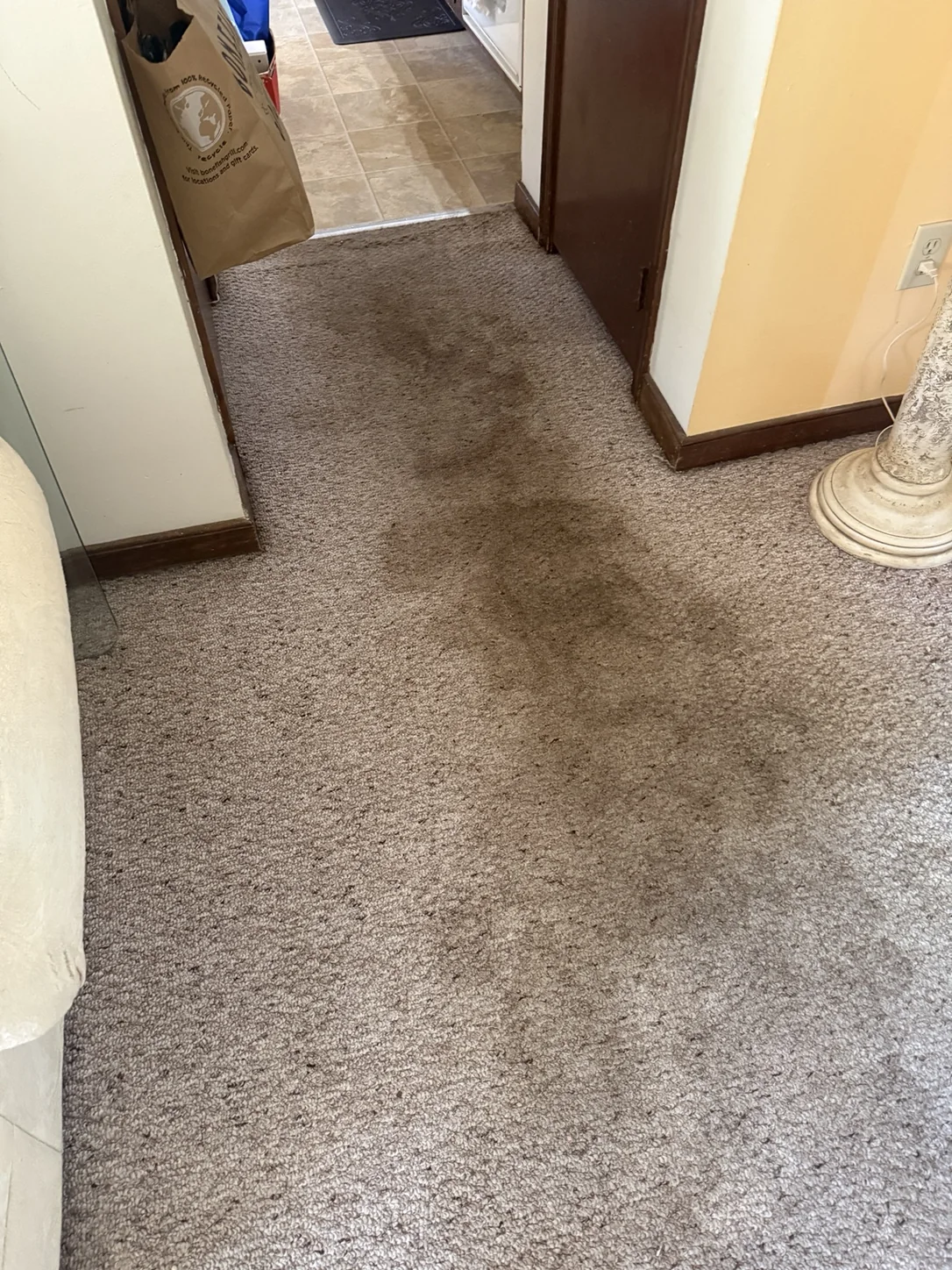 Before hallway carpet cleaning in Chesterfield VA with heavy traffic lane soil