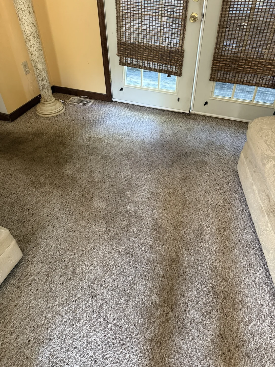 Before open room carpet cleaning in Chesterfield VA with visible traffic stains