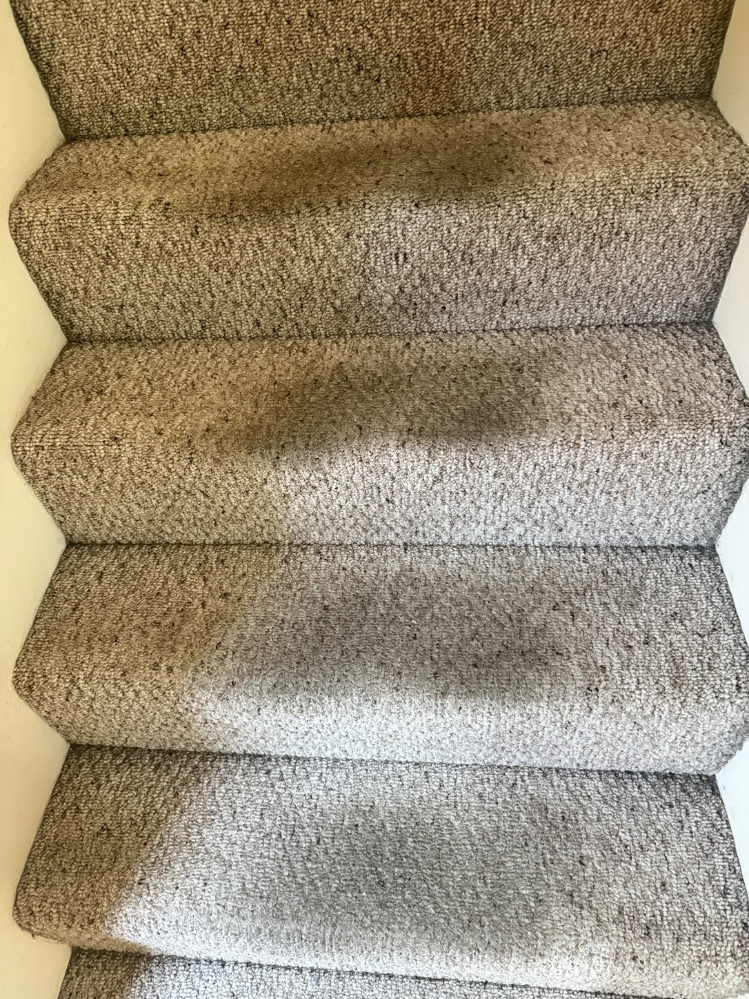 Before stair carpet cleaning in Chesterfield VA with dark traffic soil