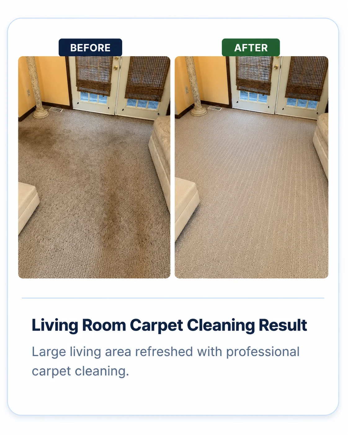 Living room carpet cleaning before and after result
